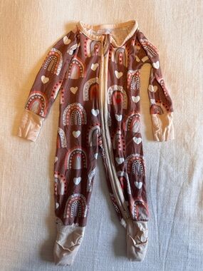 Newborn Snuggles Bamboo One-Piece Footed Pajamas in Rust Rainbow Print